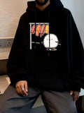 Men's Hoodie Cute Fluffy Character Standing Under Hanging Colorful Grilled Meats
