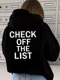 Women's Hoodie Check Off The List Bold White Letters On Black Hoodie