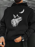 Men's Hoodie Night Moonlight With Silvery Shadows Surrounding Alert Dog Looking Up
