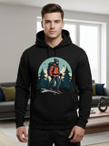 Men's Hoodie Nighttime Forest With Lantern Carrying Backpack Adventurer