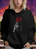 Women's Hoodie Red Rose With Skeleton Hand Among Mysterious Twilight Shadows Hoodie