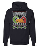 Men's Hoodie Geometric Patterned Red And Green Borders With A Bear And Pine Trees