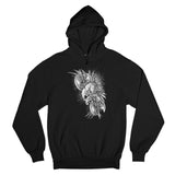 Men's Hoodie Graceful Monochrome Feathers Clustered Among Flowing Lines Majestic Parrot