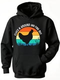 Men's Hoodie Cluck Around And Find Out Retro Sunset Chicken Silhouette Among Wild Grass