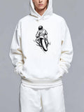 Men's Hoodie Racing Action With Bold Graphic Under Crisp White Motorcycle