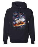 Men's Hoodie Cosmic Galaxy Swirl With Full Moon Among Pizza Slice And Standing Pug