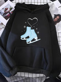Men's Hoodie Playful Snowflakes With Blue Heart Among Skating Shoes