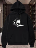 Men's Hoodie Curved Jetliner Soaring Above Globe With Stars In Night Sky Airplane
