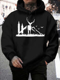 Men's Hoodie Majestic Deer Silhouette Among Pine Trees And Distant Mountains