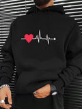 Men's Hoodie Electrocardiogram Line With Bright Red Beating Heart Graphic Hoodie