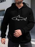 Men's Hoodie Minimal White Outline Shark Design On Black Hoodie Shark
