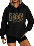Women's Hoodie Happy New Year Metallic Gold Lettering Text Hoodie