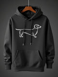 Men's Hoodie Simple White Line Art With Long Bodied Dachshund Dog