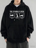 Men's Hoodie The Struggle Is Real Minimalist Gym Difficulties Cat Humorous Comic Hoodie