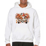 Men's Hoodie Autumn Flowers With A Gnome Sitting In A Vintage Pickup Truck