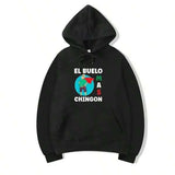 Men's Hoodie Colorful Earth Map With Cartoon Buffalo Illustration Hoodie