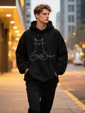 Men's Hoodie Minimal Line Drawing Of Cat Sitting Cross Legged Peacefully Cat