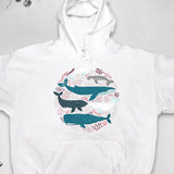 Men's Hoodie Gentle Blue Ocean Whales Swimming Among Peaceful Floating Seaweed Whales