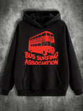 Men's Hoodie Bus Surfing Association With Red Double Decker Bus Illustration Hoodie