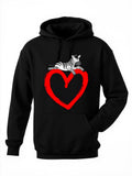 Men's Hoodie Playful Zebra With Bright Red Heart Under Black Hoodie