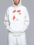 Men's Hoodie Abstract Red Flames Popping Out On White Hoodie