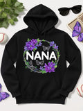 Men's Hoodie Nana Surrounded By Purple Flowers And Butterflies In Circular Wreath