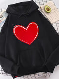 Men's Hoodie Shiny Red Heart With White Edge On Black Hoodie Heart