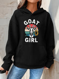 Women's Hoodie Goat Girl Vintage Striped Sunset With Sunflower In Background Goat
