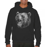 Men's Hoodie Fierce Roaring Wilderness Grizzly Bear Under Shaded Hoodie Darkness Bear