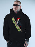 Men's Hoodie Vivid Forest Life Among Green Moss On Fallen Log Woodpecker