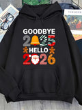 Men's Hoodie Goodbye 2025 Hello 2026 Gingerbread Treats Festive Bell Pattern Hoodie