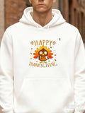 Men's Hoodie Happy Thanksgiving Cartoon Turkey With Colorful Autumn Leaves Around Turkey