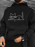 Men's Hoodie Minimalist White Line Art Relaxed Playful Cat