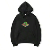 Men's Hoodie Colorful Geometric Shapes Floating Over Abstract Layered Mountain