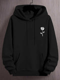 Men's Hoodie Minimalist White Sketch Single Stem Flower Rose