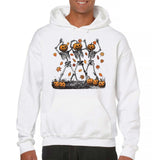 Men's Hoodie Dancing Skeletons With Pumpkins Falling Leaves Among Autumn Night