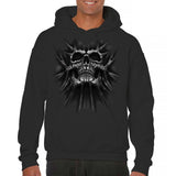 Men's Hoodie Erupting Shadows With Dramatic Light Surrounding Fierce Monochrome Skull