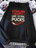 Men's Hoodie Stealing Hearts Like I Steal Pucks With Hockey Stick And Red Hearts Motif