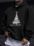 Men's Hoodie Minimal White Swirl Lines Forming Festive Holiday Christmas Tree