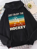Men's Hoodie Just Enjoy The Retro Stripes With Vintage Player Among Colorful Lines Hockey