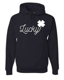 Men's Hoodie Lucky White Clover Blooming On Soft Black Hoodie