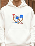 Men's Hoodie Red And Blue Dripping Paintbrush On White Canvas Block