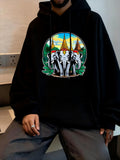 Men's Hoodie Majestic Elephants Standing Proudly Near Ancient Golden Temple Spires