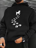 Men's Hoodie Playful Puppy With Scattered Paw Prints Walking Dog