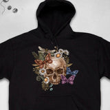 Men's Hoodie Colorful Butterflies And Wildflowers Surrounding Realistic Human Skull
