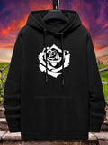Women's Hoodie Bold Monochrome Design With Stark Contrast Featuring Stylized Geometric Rose Flower