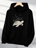 Men's Hoodie I Like Turtles Handwritten Lettering With Realistic Soft Shaded Swimming Turtle