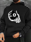 Men's Hoodie Skeleton Hands Holding Shiny Eight Ball Under Dark Light