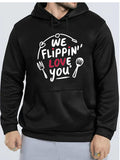 Men's Hoodie We Flippin Love You With Hand Drawn Hearts Forks Spatula Surrounded By Playful Elements