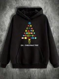 Men's Hoodie Oh Christmas Tree With Festive Icons Arranged In Colorful Holiday Triangle Tree